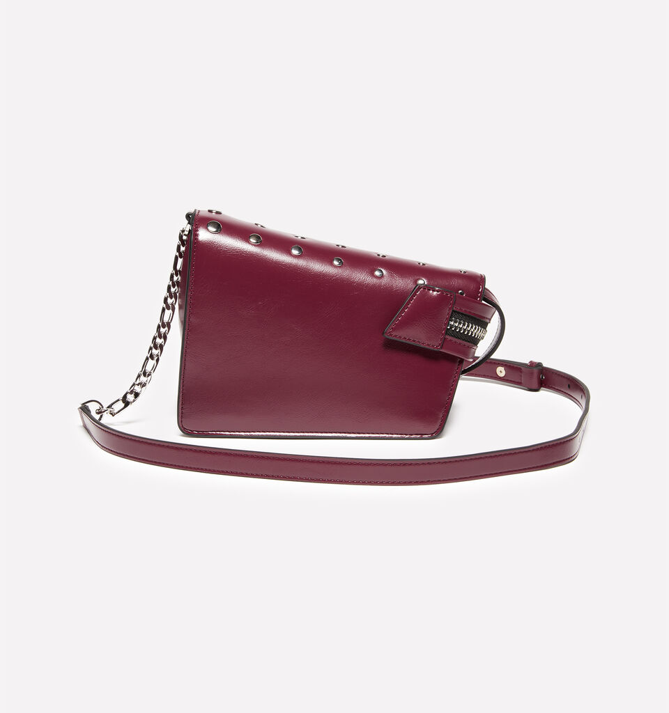 Burgundy asymmetrical bag with studs - null - Burgundy | Sisley image number 3